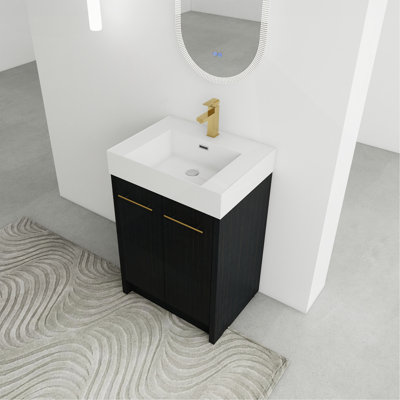 Meuble-lavabo autoportant de 24 po avec lavabo en résine et porte à fermeture douce