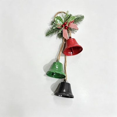 Décoration de Noël en forme de cloche rouge avec baies rouges et décor de flocon de neige