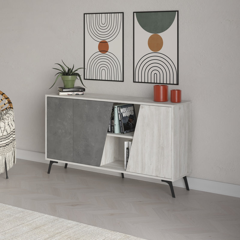 Klaye 150Cm Wide Sideboard, White/Retro Grey
