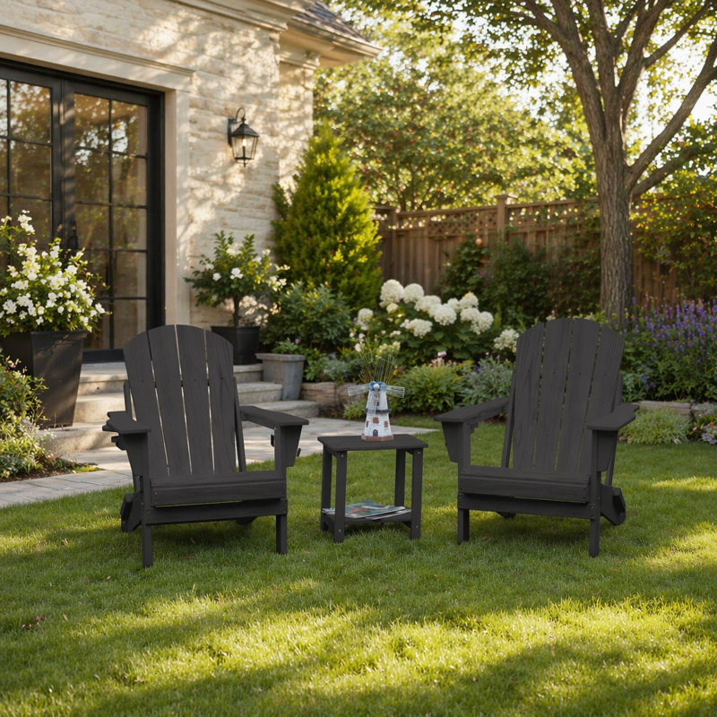 Ensemble de chaises pliantes Adirondack avec table d'appoint, siège d'extérieur résistant aux intempéries et confortable pour la détente et la commodité