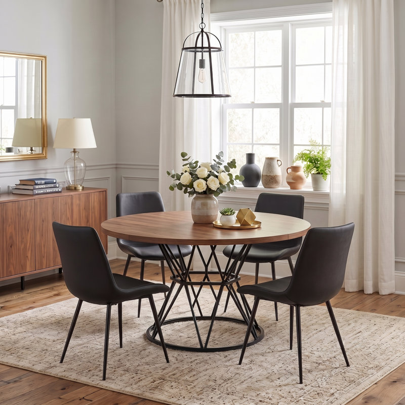 Ensemble de table de salle à manger 5 pièces 47,3 po, 5 Pieces: Table, 4 Chairs, Brown, Black