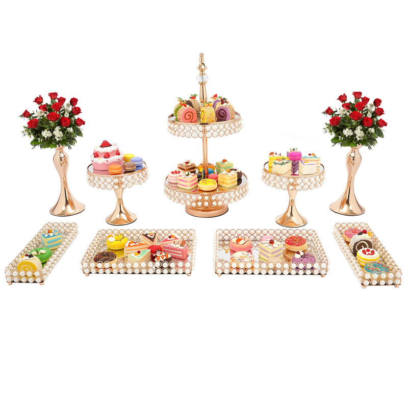 Présentoir à gâteaux en cristal 9 pièces Cindy Gold