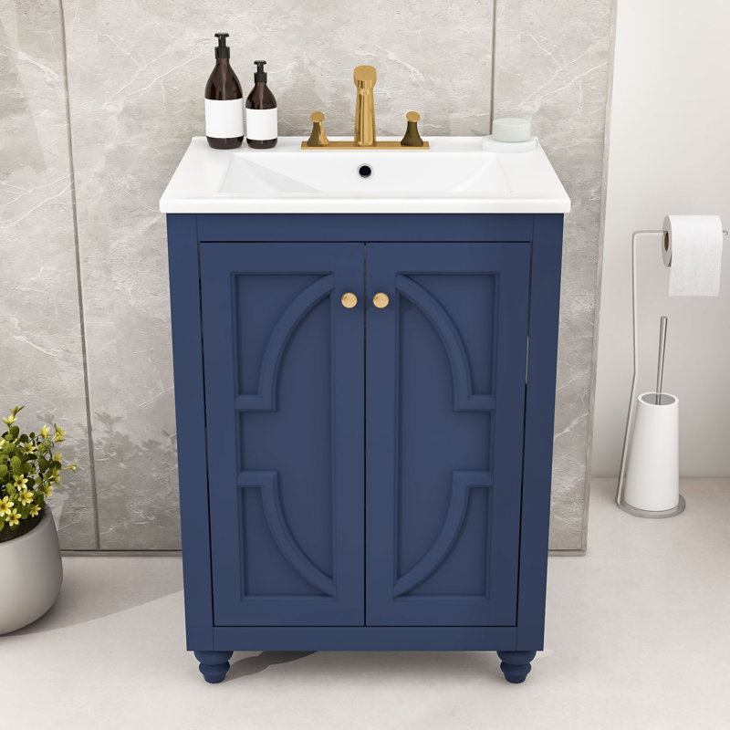 Meuble-lavabo en bois avec tablette réglable et portes, Blue
