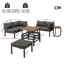 Outdoor Patio Sofa Set with 2 Double Sofas & Ottoman, Lift-Top Plastic-Wood Coffee Table, Extendable Side Table & Galvanized Iron Frame with Full Cushions