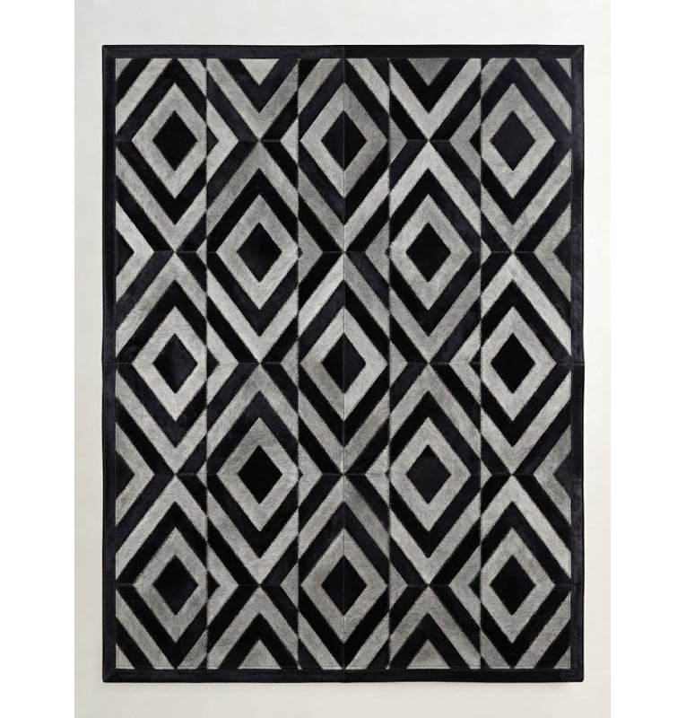 Tapis à motif de losanges concentriques noir et gris HID430A Abani, 8 pi x 10 pi