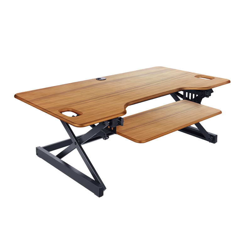 Roesler Adjustable Height Foldable Standing Desk Converter, 20" H x 26.5" W x 48.25" D, Teak/Black