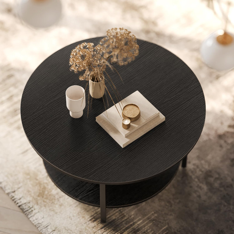 Black Round Wood Lift-Top Coffee Table with Storage