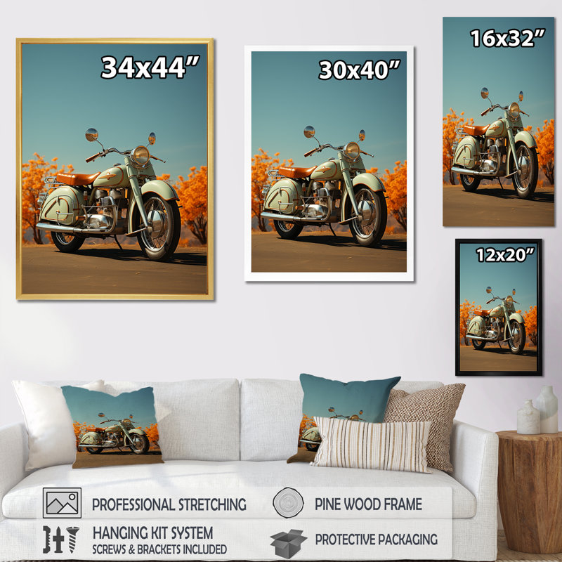 " Retro Cruiser Motorcycle ", Gold Single Picture Framed, 40" H x 30" W x 1.5" D