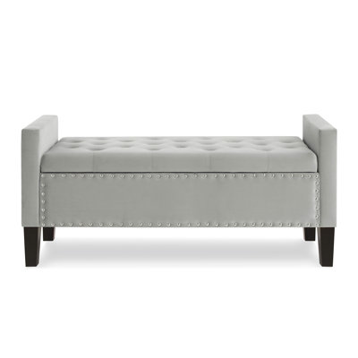 Upholstered Tufted Button Storage Bench with nails trim,Entryway Living Room Soft Padded Seat with Armrest,Bed Bench-