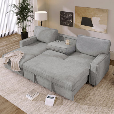 Sleeper, Basic Sectional Sofa Sofa Sofa With Storage Space, Usb Port, 2 Cup Holders On Back Cushions