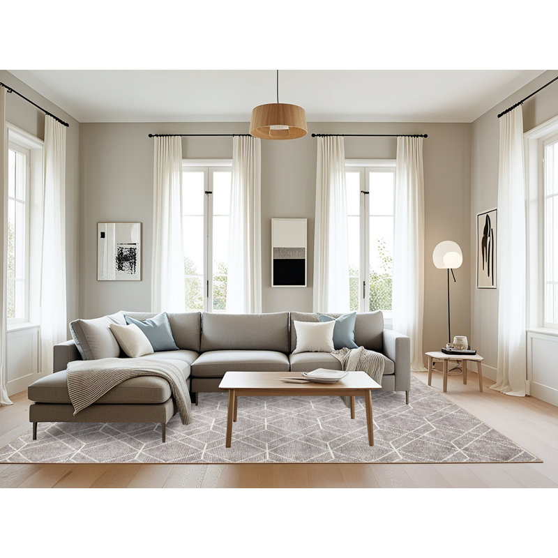 Tapis contemporain gris / blanc, Rectangle 8 pi x 12 pi