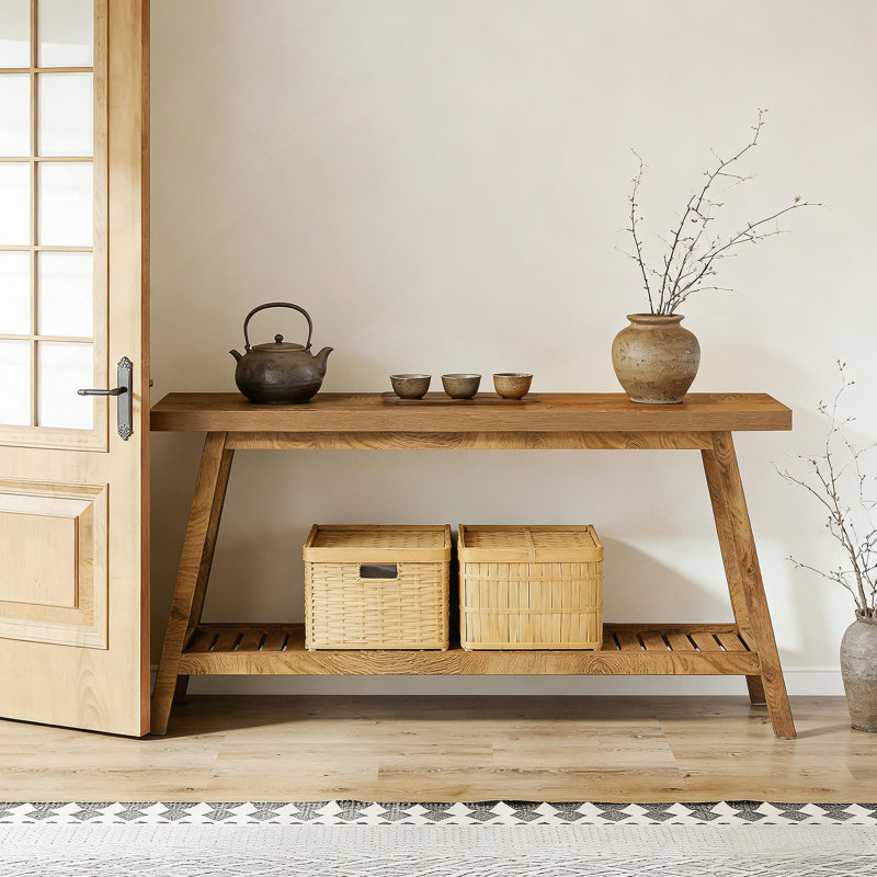 Table d'entrée extra-longue à 2 niveaux pour la décoration et le rangement de la maison