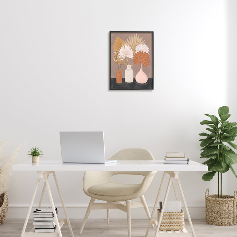 Feuilles de palmier en pot, H 16 po x l 16 po x P 1,5 po, Giclée encadrée noir minuit