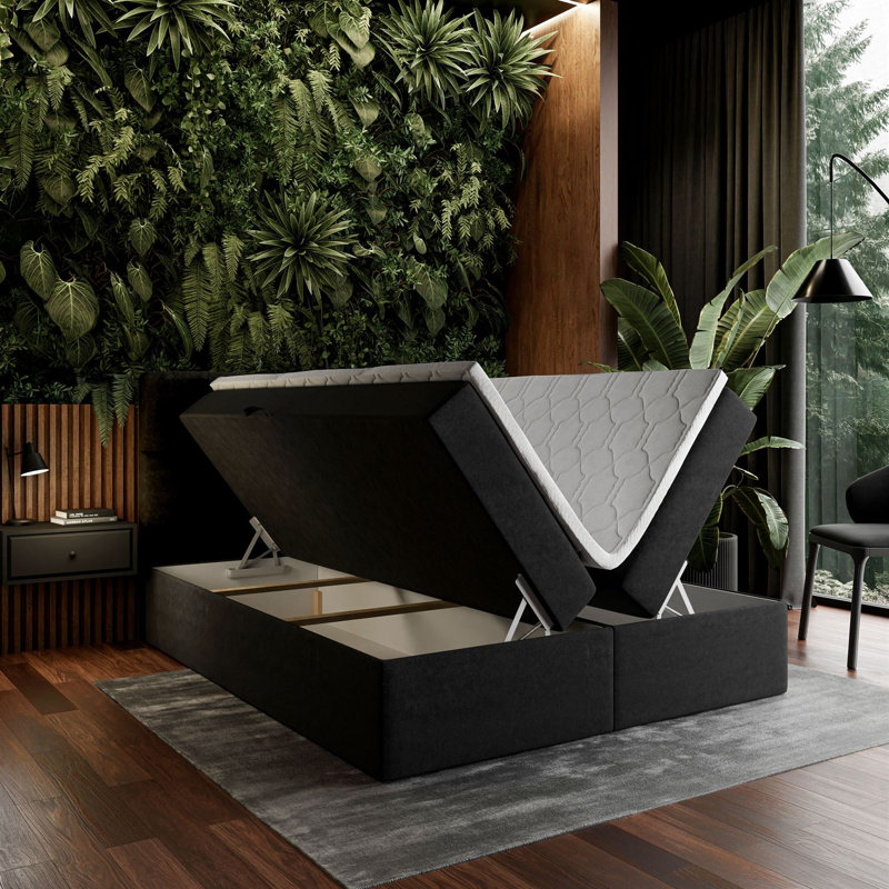 Upholstered Bed Behzad, 160cm x 210cm, Black
