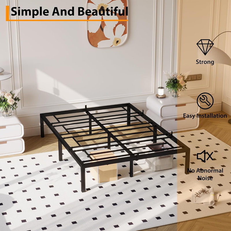 Metal Platform Bed Frame with Reinforced Steel Slats – Silent, No Box Spring Needed, Under-Bed Storage, Full