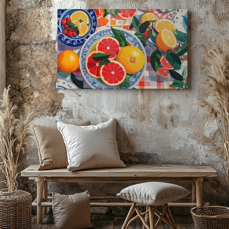 Art mural sur toile à motif de pique-nique d'agrumes, H 9 po x l 12 po