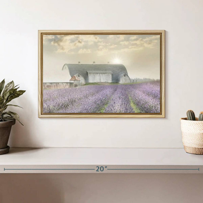 Lavender Morning, Floating Frame Natural Wood, 13" X 9"