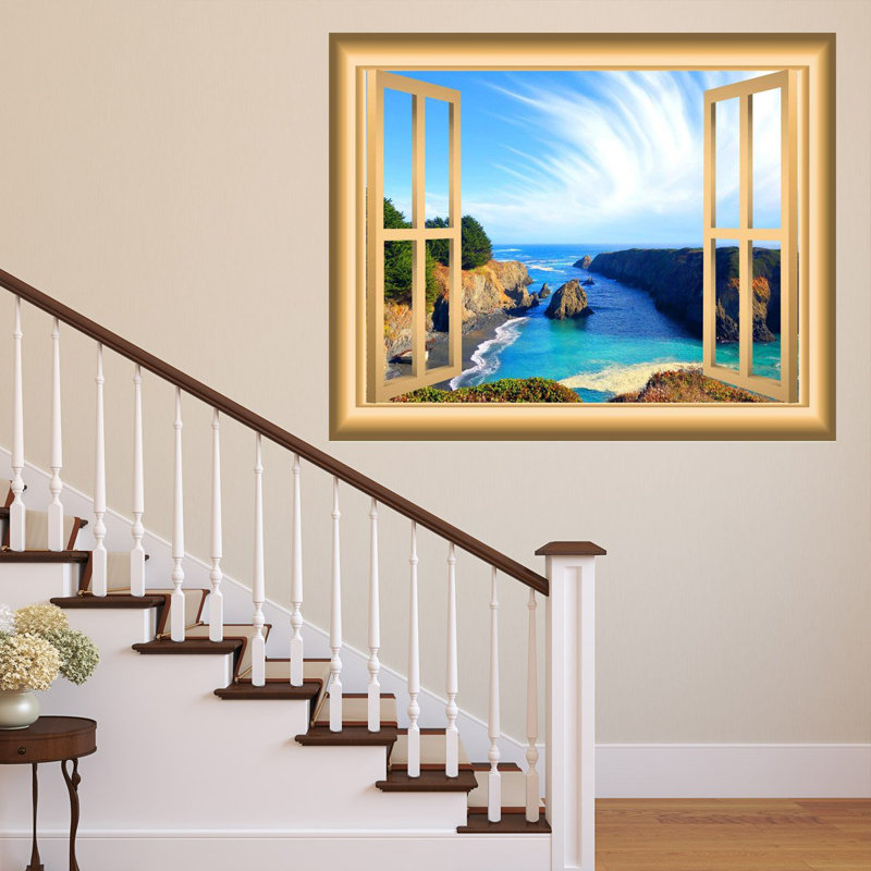 Décalcomanie murale seaside the ocean window 3d, H 36 po x l 46 po x P 0,01 po