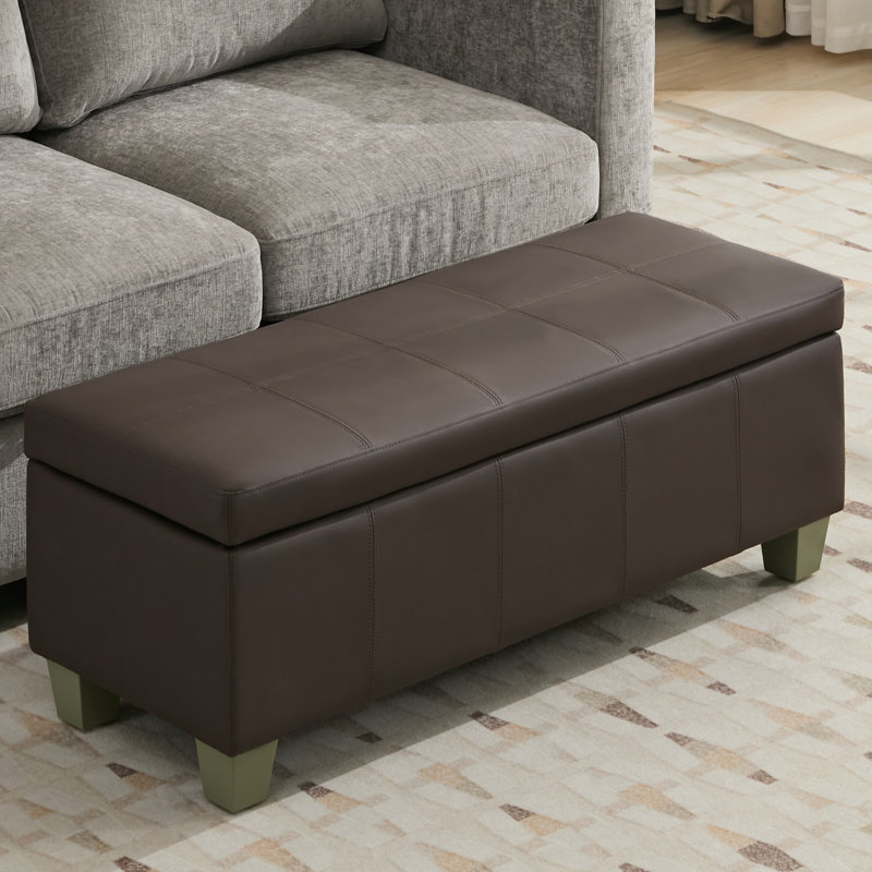 41" Wide Faux Leather Upholstered Storage Bench, Brown, 15.5" H x 41" W x 16.3" D