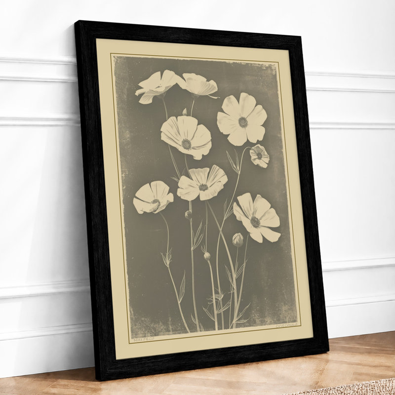 Wildflower Stems Botanical - Framed Print, A2 - 59.4 x 42.0 cm, Black