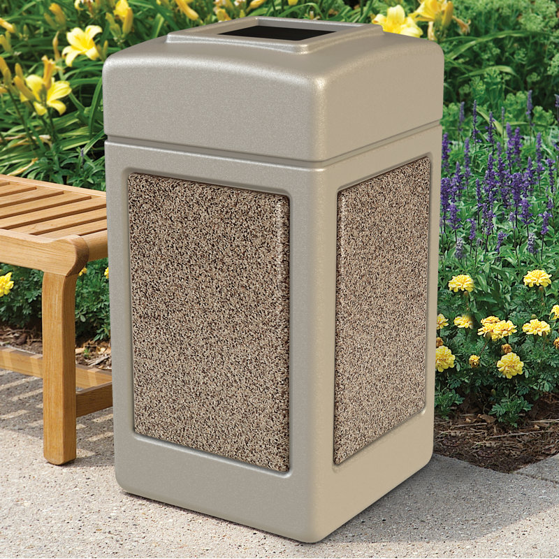 Poubelle® 42 gallons StoneTec, Beige avec bleu-gris
