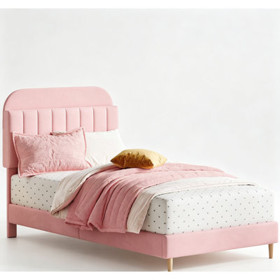 Twin/Twin XL Bed Frame with Storage Headboard Velvet Upholstered Platform Bedframe for Kids No Box Spring Needed