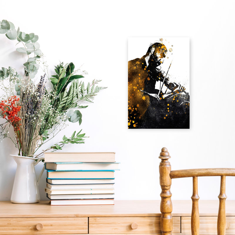 «Golden Violinist Silhouette Abstract», art mural classique, H 18 po x l 12 po