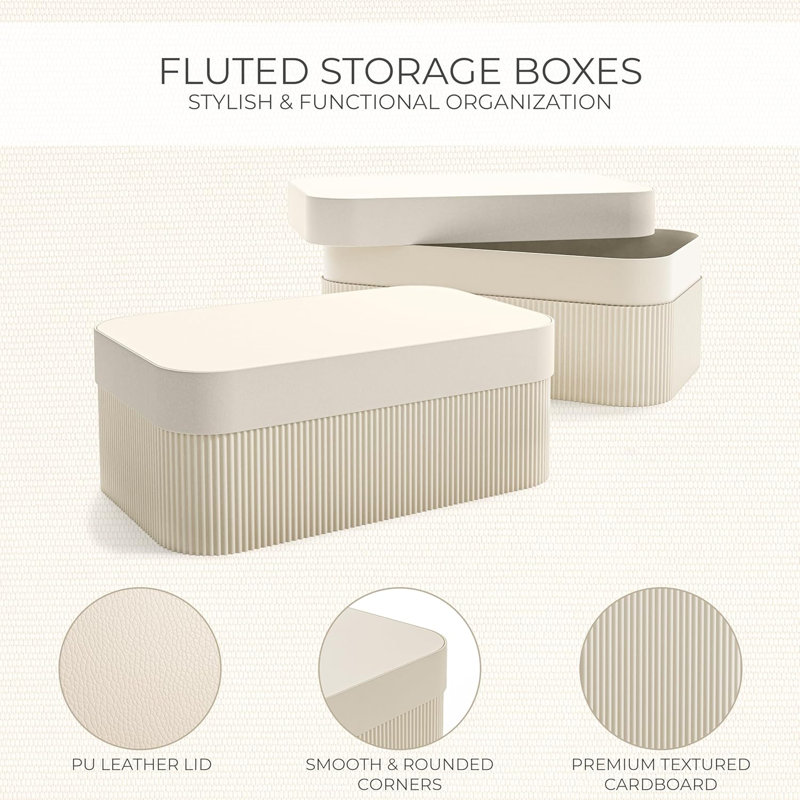 Boîtes de rangement décoratives avec couvercles - Ensemble de 2 magnifiques paniers de rangement en carton cannelé