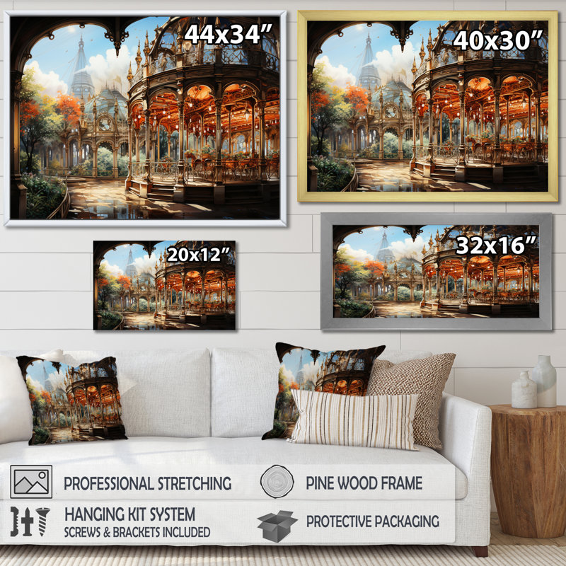 «Makyi Carousel Whimsical Delight II», reproduction sur toile, Cadre flottant noir, H 34 po x l 44 po x P 1,5 po