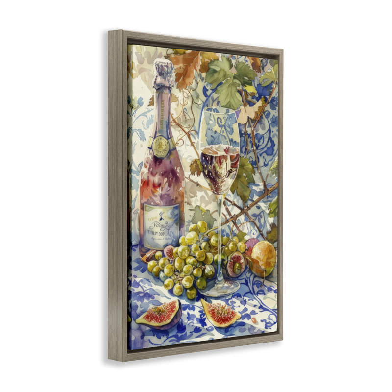  Toile raisins et bouteilles de vin par LSR Design Studio, H 31 po x l 21 po, Cadre flottant orme Montalcino
