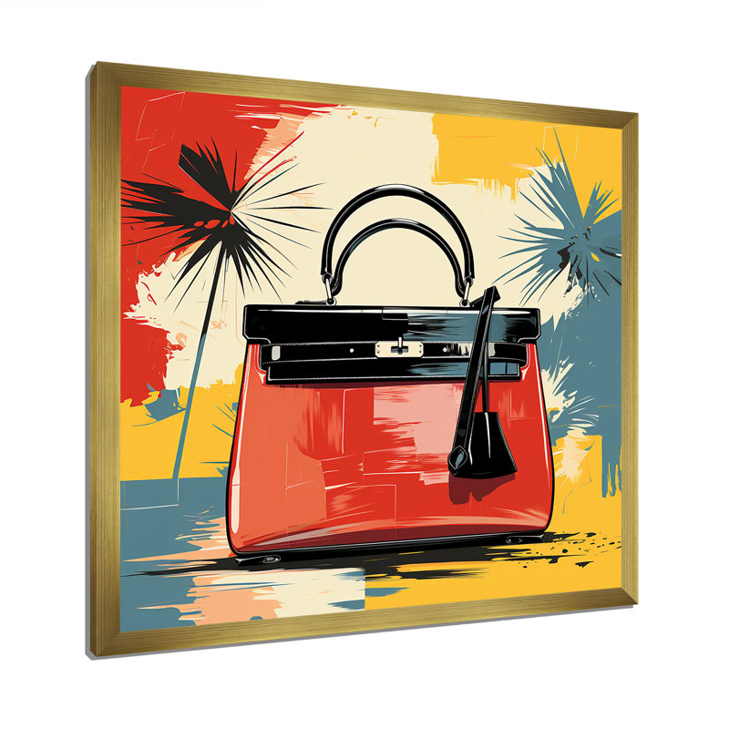 Sac à main rouge et jaune Silhouette, Cadre doré simple, H 16 po x l 16 po x P 1 po