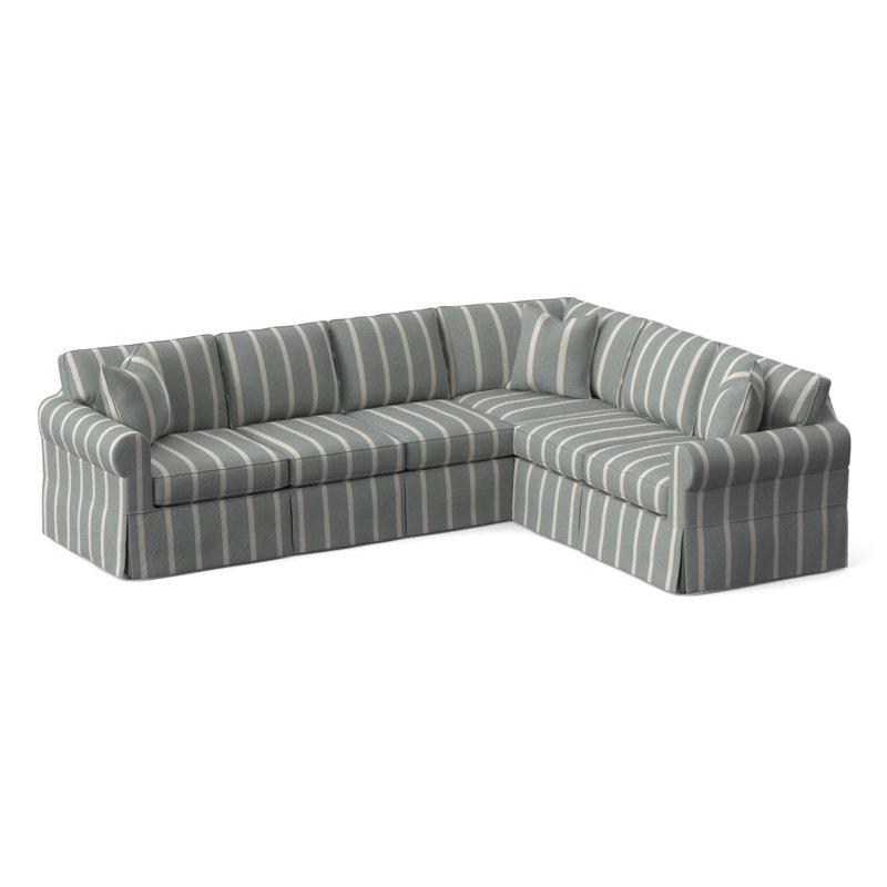 Bedford Upholstered Sectional, Light Blue and White Stripe; 0256-54, Right Hand Facing