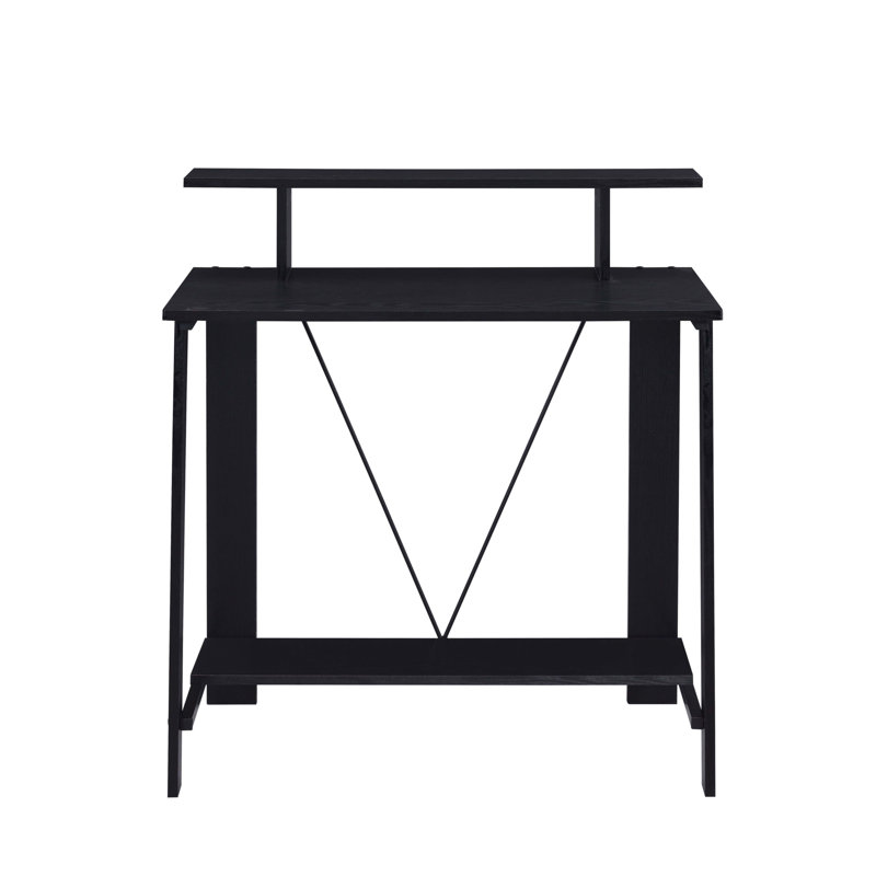 Black Writing Desk With Upper Shelf, Black