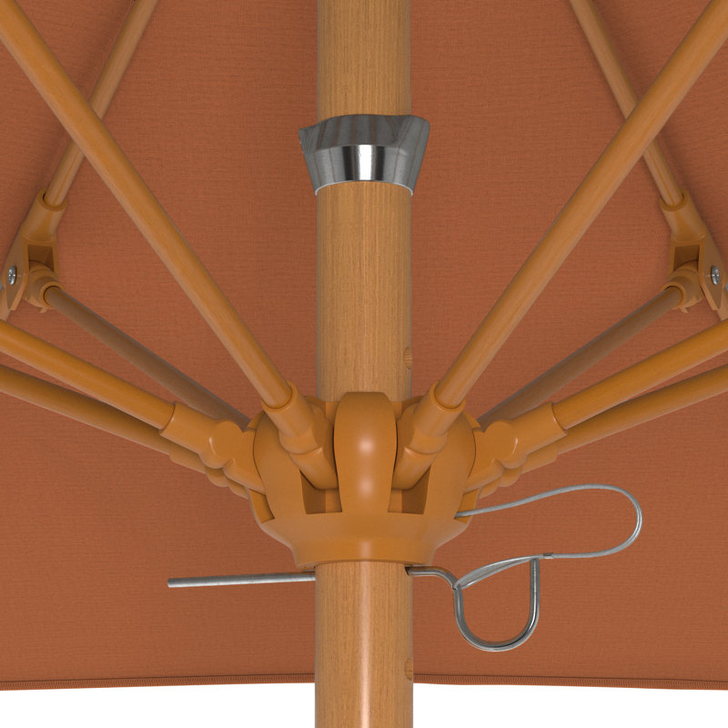 Parasol en bois de teck 7,5 pi avec nervures en fibre de verre et poussoir en melon Sunbrella, Orange rouillé