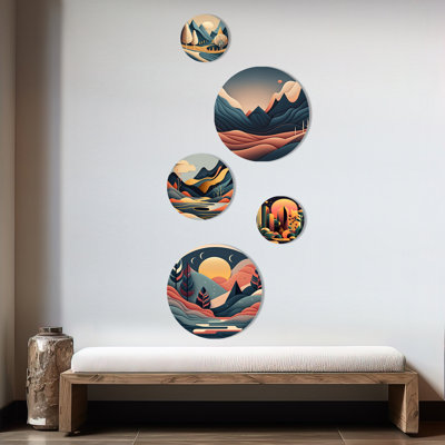 Ensemble de 5 décorations murales Full Moon Over The Mountains III