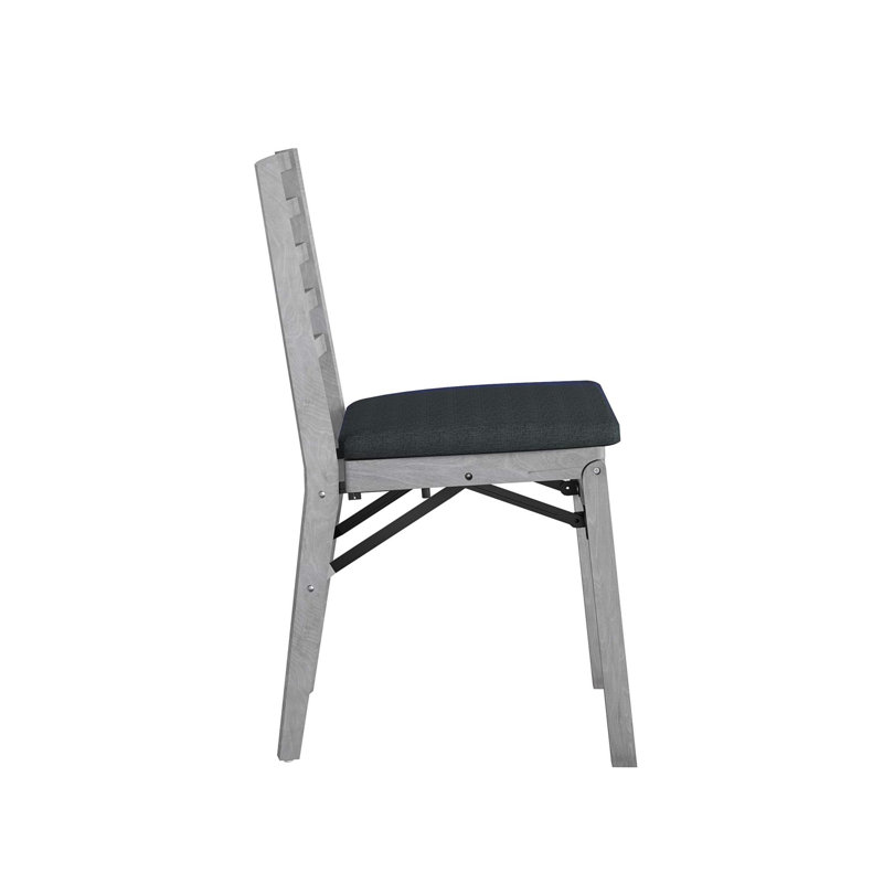 Gray Armless Wood Folding Chairs with Fabric Seat, Set of 2