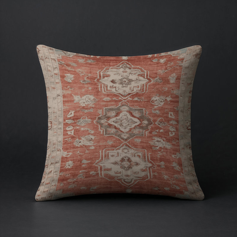 Coussin décoratif intérieur et extérieur Modern, Terre cuite / taupe / ikat beige, Carré 18 po