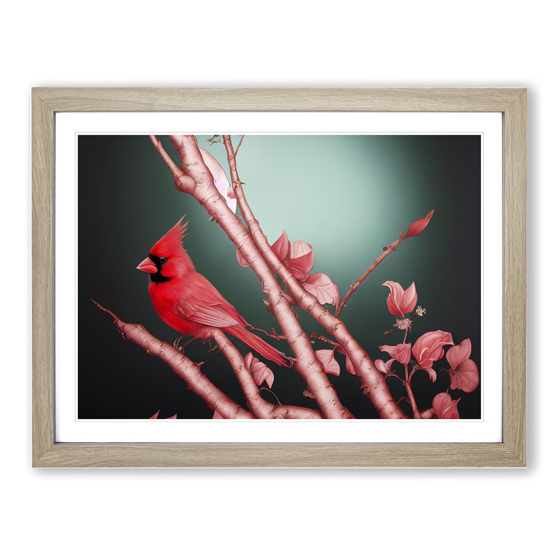 Cardinal Bird Vol.12 - Single Picture Frame Print, 46cm H x 64cm W x 2cm D, Oak Framed