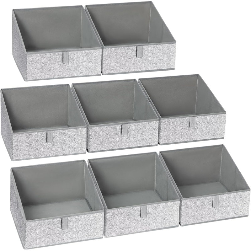 Bacs de rangement trapézoïdaux pliables avec poignées, organisateurs de placard et paniers de rangement pour jouets, livres, vêtements, paquet de 8, gris mélangé
