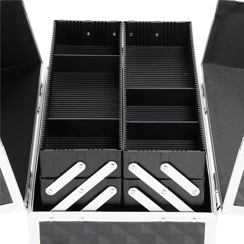 Professional Cosmetic Case Lockable Makeup Box Beauty Travel Case, Silver/Black