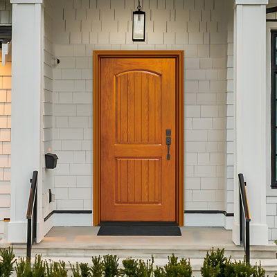 Fiberglass Exterior Door With Brickmould & Vinyl Frame,Knock-Down Entry Door,Retro Style 2-Panel(One set: door slab*1; another set: door frame*1)