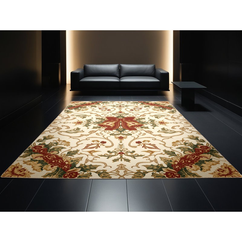 Tapis beige moderne et contemporain lavable à la machine Midtown Christmas, 7 x 9