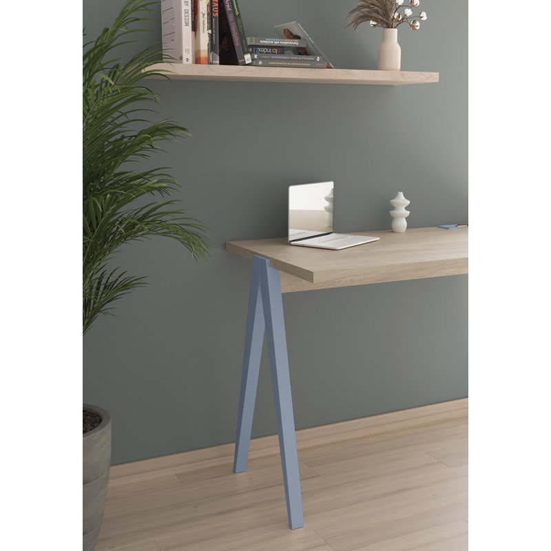 Gundrath Solid Wood Base Writing Desk, Blue, Light Oak