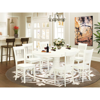7 Piece Dining Set Consist of an Oval Dining Room Table with Butterfly Leaf and 6 Wood Seat Chairs, 42x60 Inch, Linen White