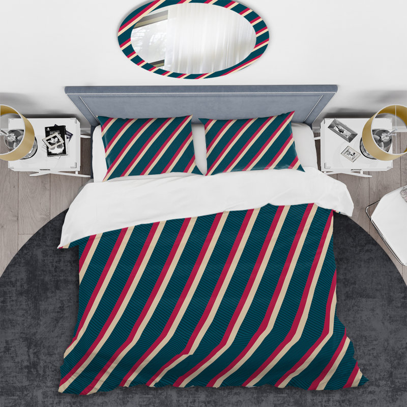 Red and Cream Striped Pattern - Abstract Duvet Cover Set - Microfiber Polyester