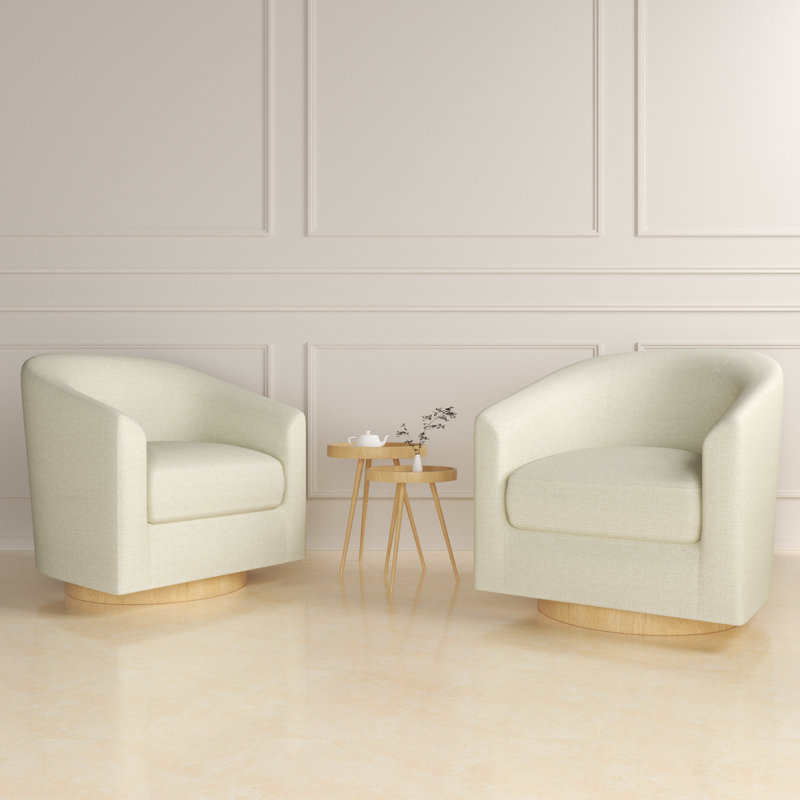 Fauteuil demi-tonneau pivotant rembourré en mousse à mémoire de forme Kanise, Lin crème