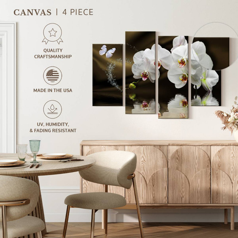 Harnek White Orchids And Butterfly, 22" H x 36" W