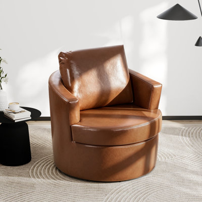 Fauteuil demi-tonneau pivotant rembourré en similicuir brun