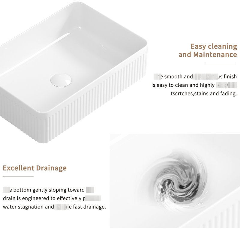 Modern Rectangular Bathroom Vessel Sink - White Porcelain, Deep Bowl, Stable Base, Quick Drain, 19.65 In Depth, 5.23 Height