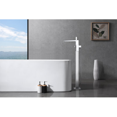 Rift Collection Single Handle Floor Mounted Roman Tub Filler Faucet with Hand Shower - Chrome Polished